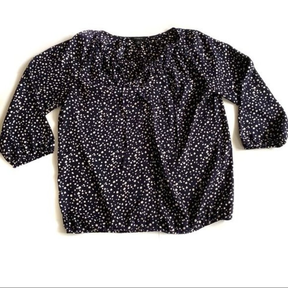 Ann Taylor Navy & White Polka Dot Top - XS